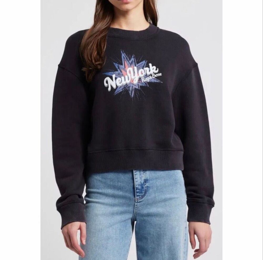 Rag & Bone $228 Vintage Print French Terry Sweatshirt navy blue M NEW